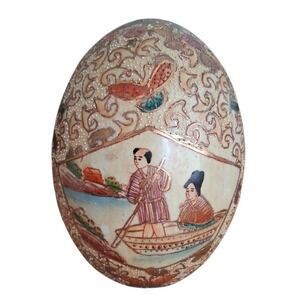 Vintage Porcelain Collectible Satsuma Style Egg Home office Decor Asian Oriental